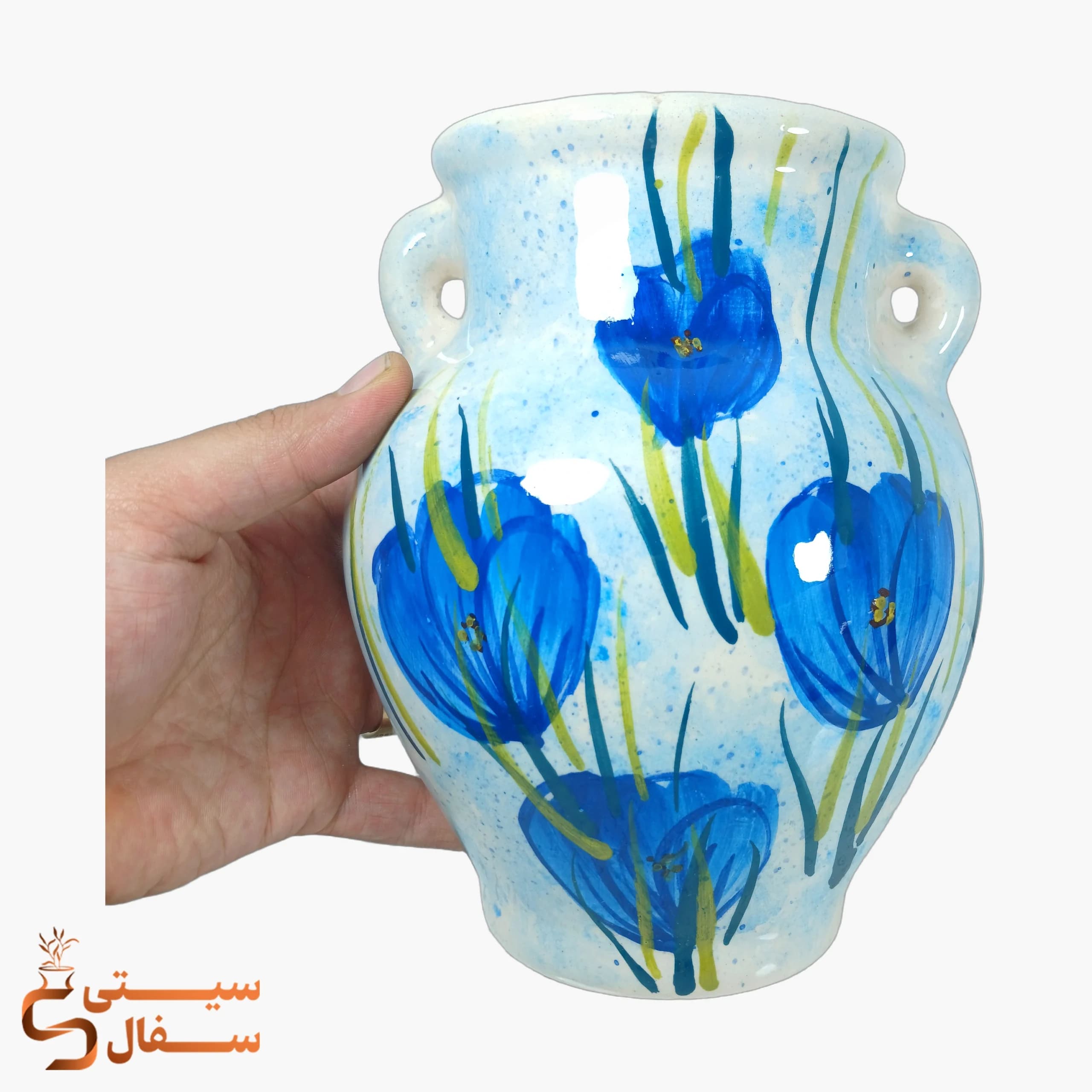 گلدان دیوارکوب کوزهای آبی سرامیکی مدل نگار (ارتفاع ۲۱ سانتیمتر) — تصویر ۲