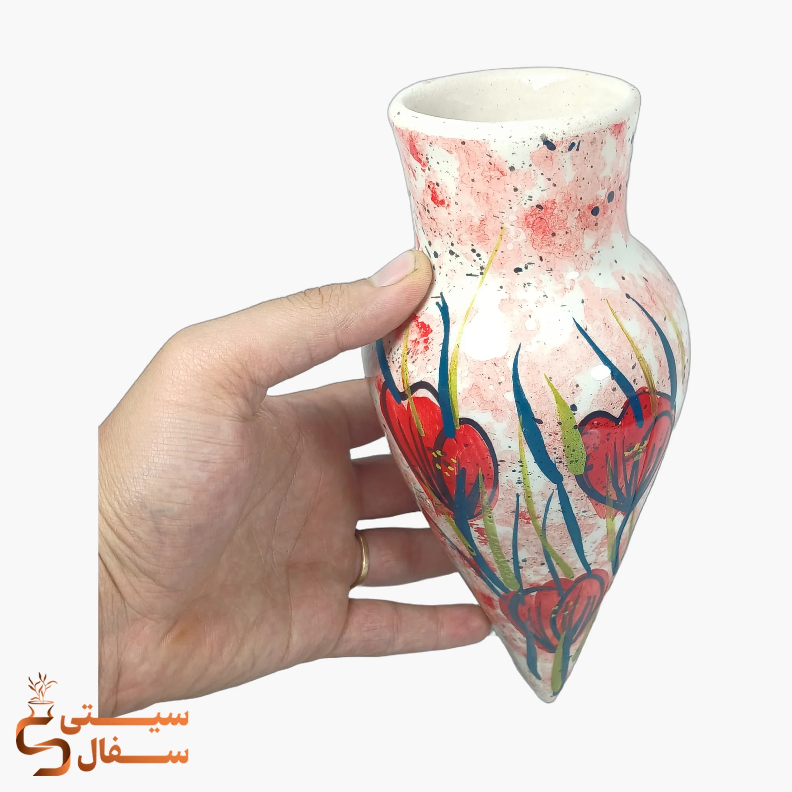 گلدان دیواری نارنجی سرامیکی مدل رویش (ارتفاع ۲۶ سانتی‌متر) — تصویر ۲