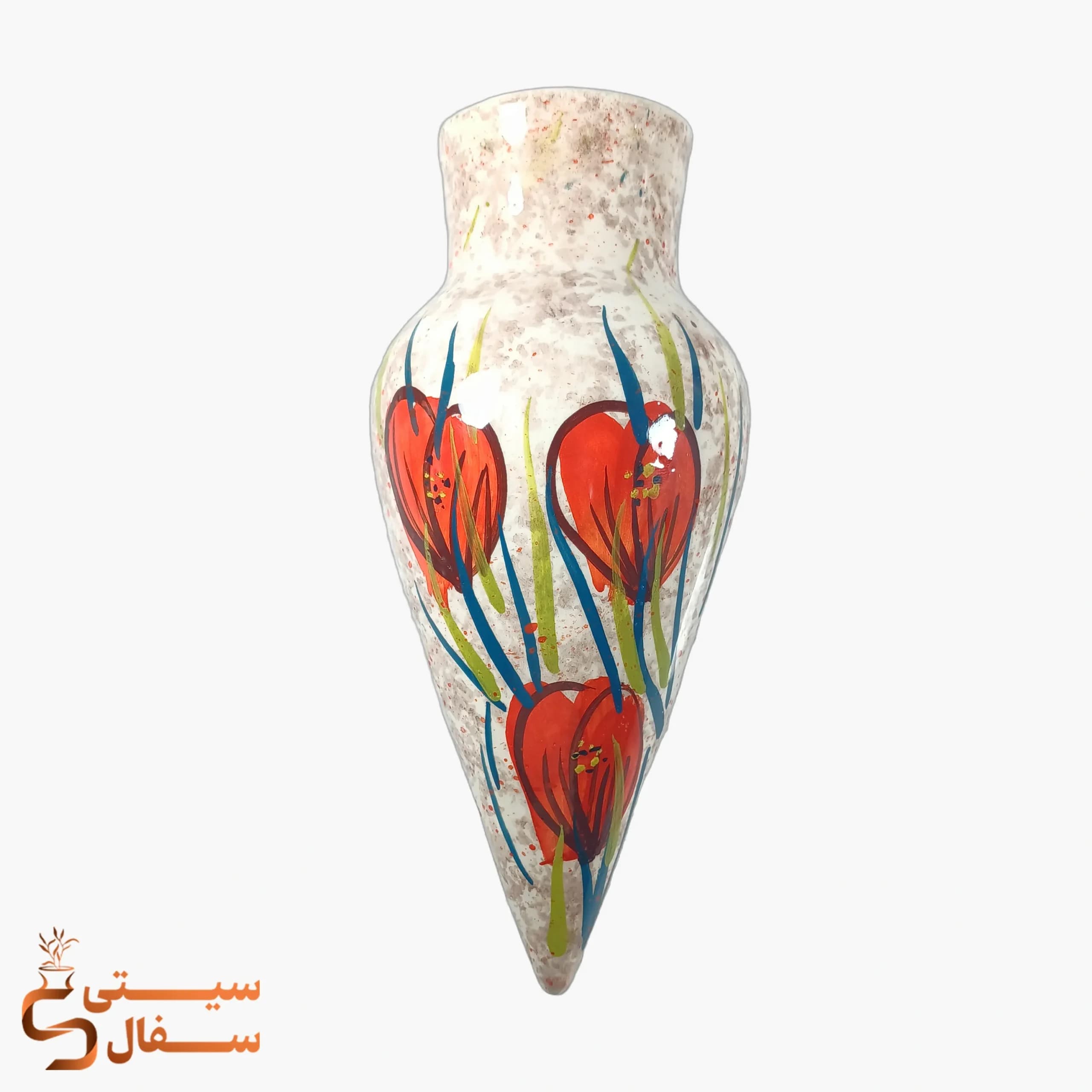 گلدان دیواری نارنجی سرامیکی مدل رویش (ارتفاع ۲۶ سانتیمتر)