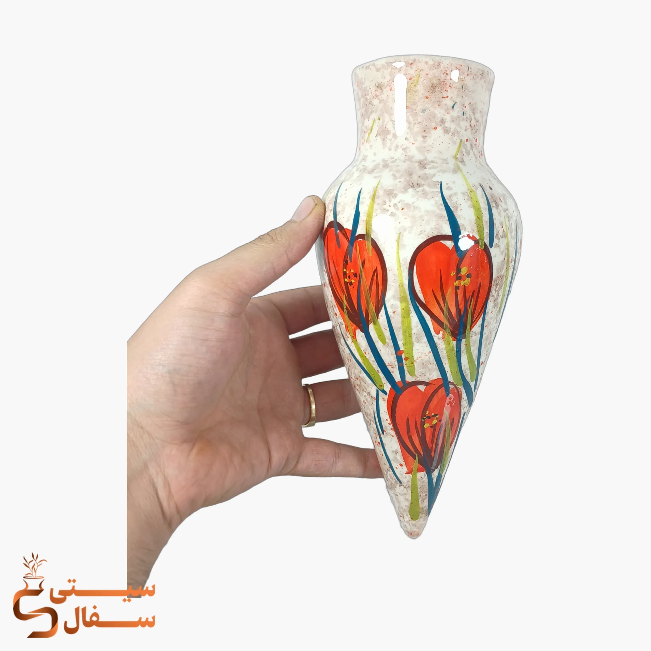 گلدان دیواری نارنجی سرامیکی مدل رویش (ارتفاع ۲۶ سانتی‌متر) — تصویر ۳