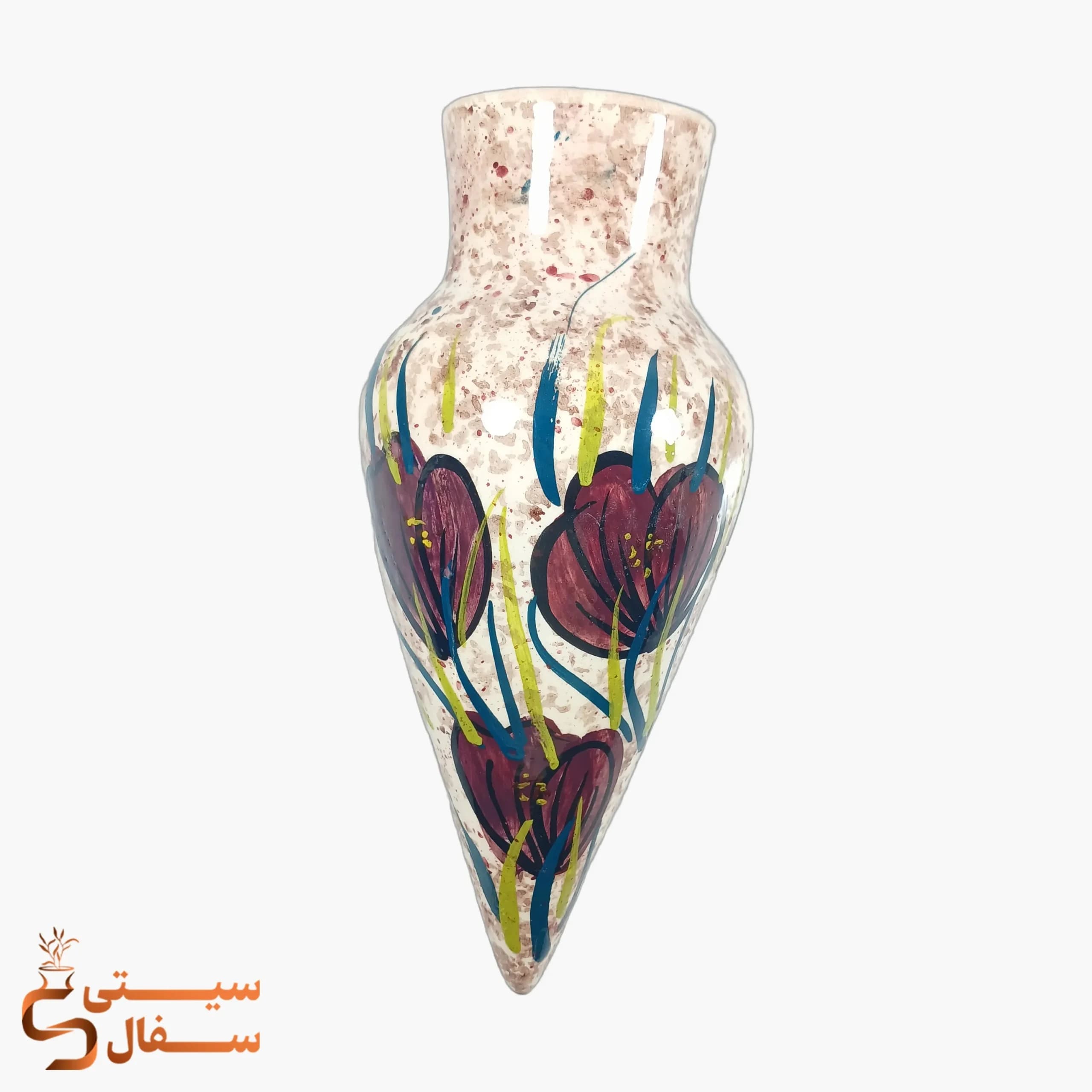 گلدان دیواری بنفش سرامیکی مدل رویش (ارتفاع ۲۶ سانتیمتر)