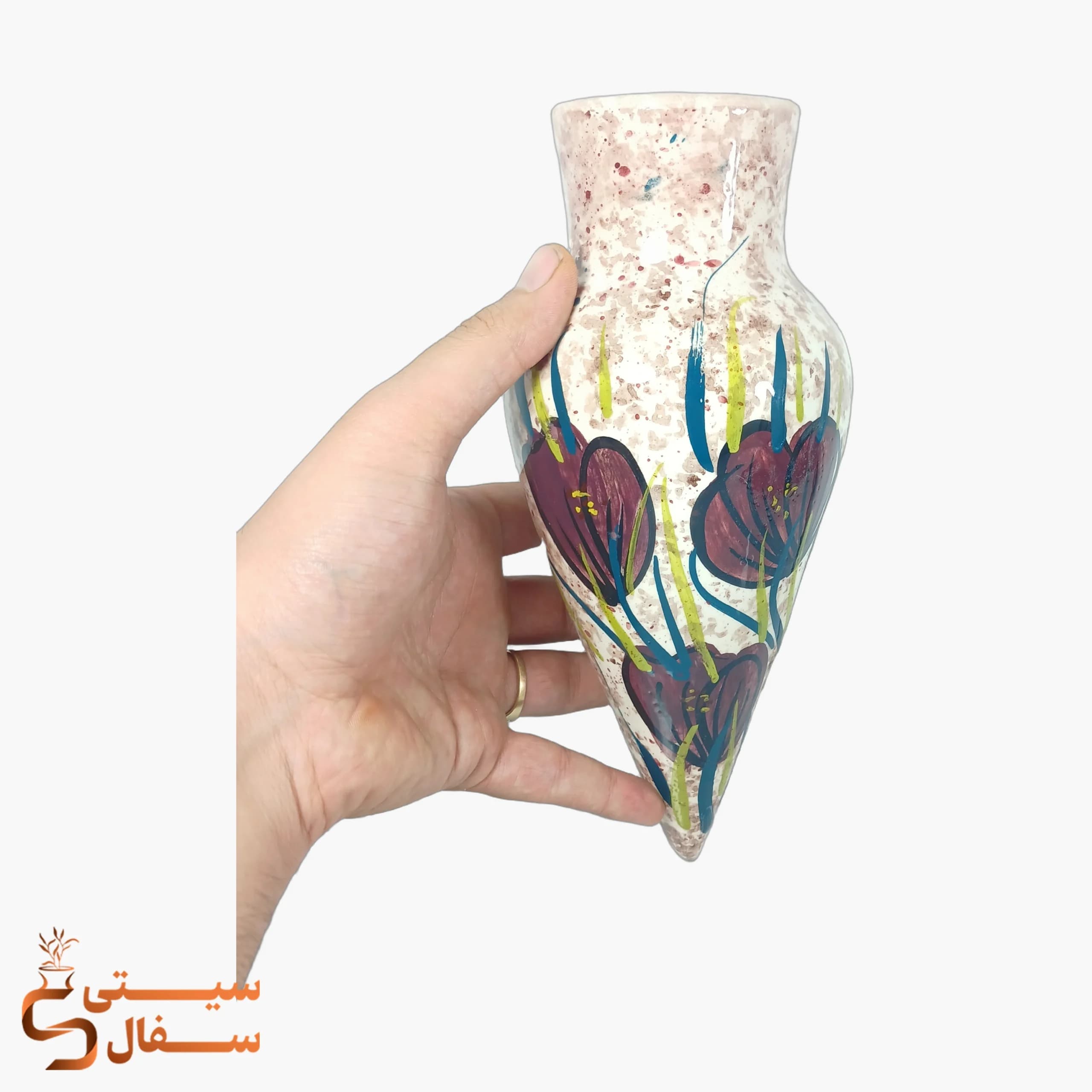گلدان دیواری بنفش سرامیکی مدل رویش (ارتفاع ۲۶ سانتیمتر) — تصویر ۲