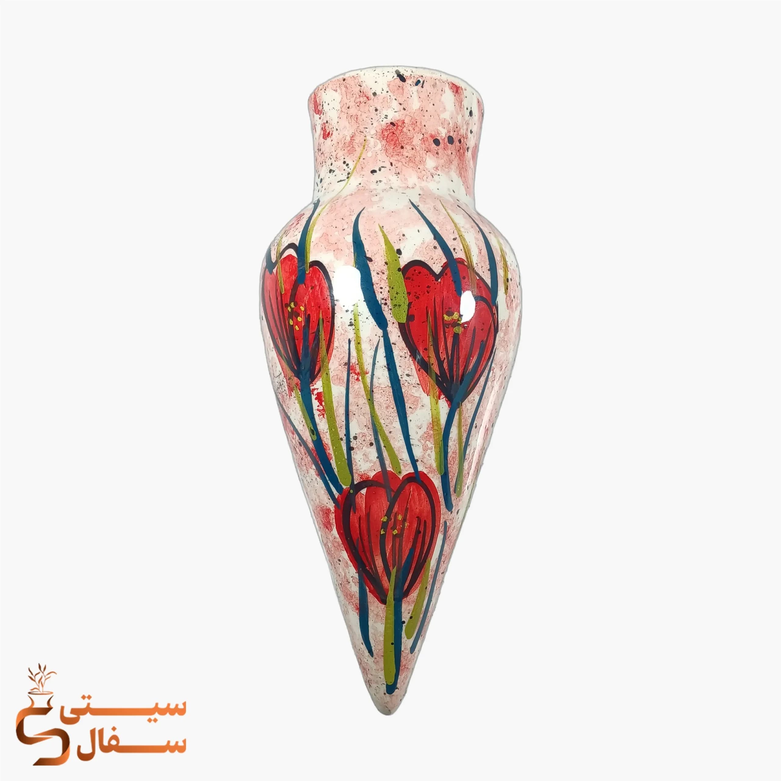 گلدان دیواری قرمز سرامیکی مدل رویش (ارتفاع ۲۶ سانتی‌متر)