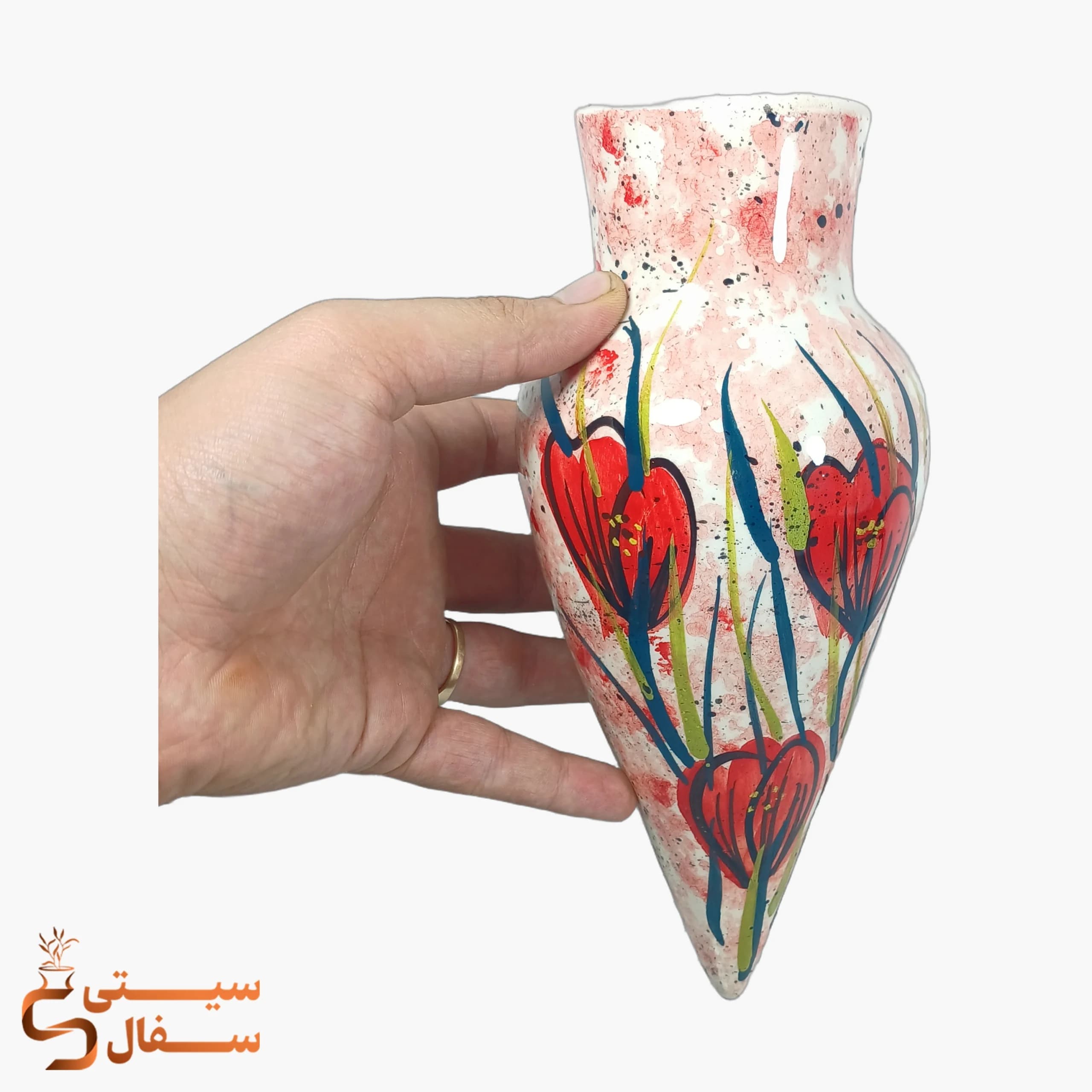 گلدان دیواری قرمز سرامیکی مدل رویش (ارتفاع ۲۶ سانتیمتر) — تصویر ۲