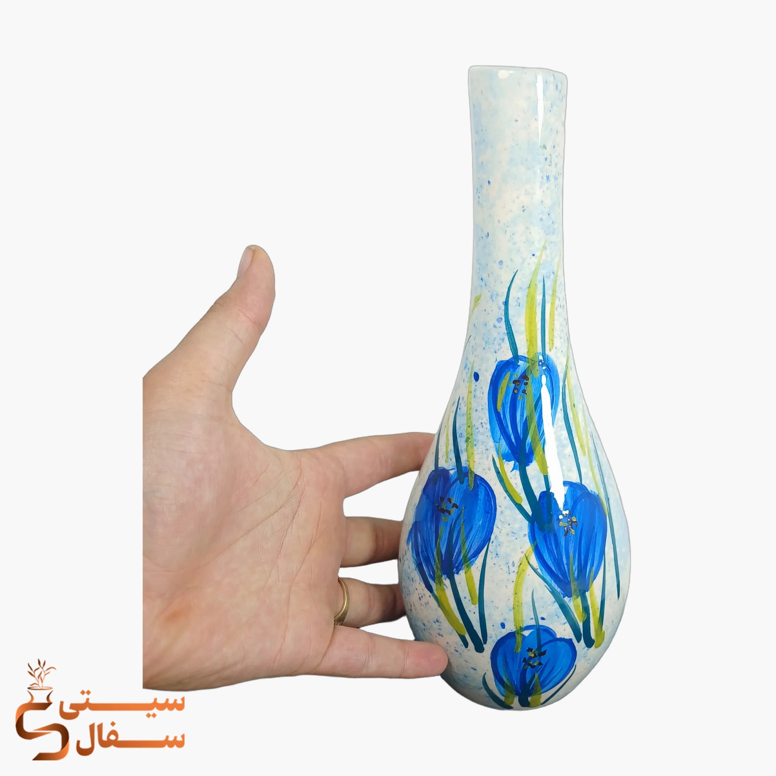 گلدان تک شاخه آبی سرامیکی مدل آوا (ارتفاع ۳۰ سانتی‌متر) — تصویر ۳