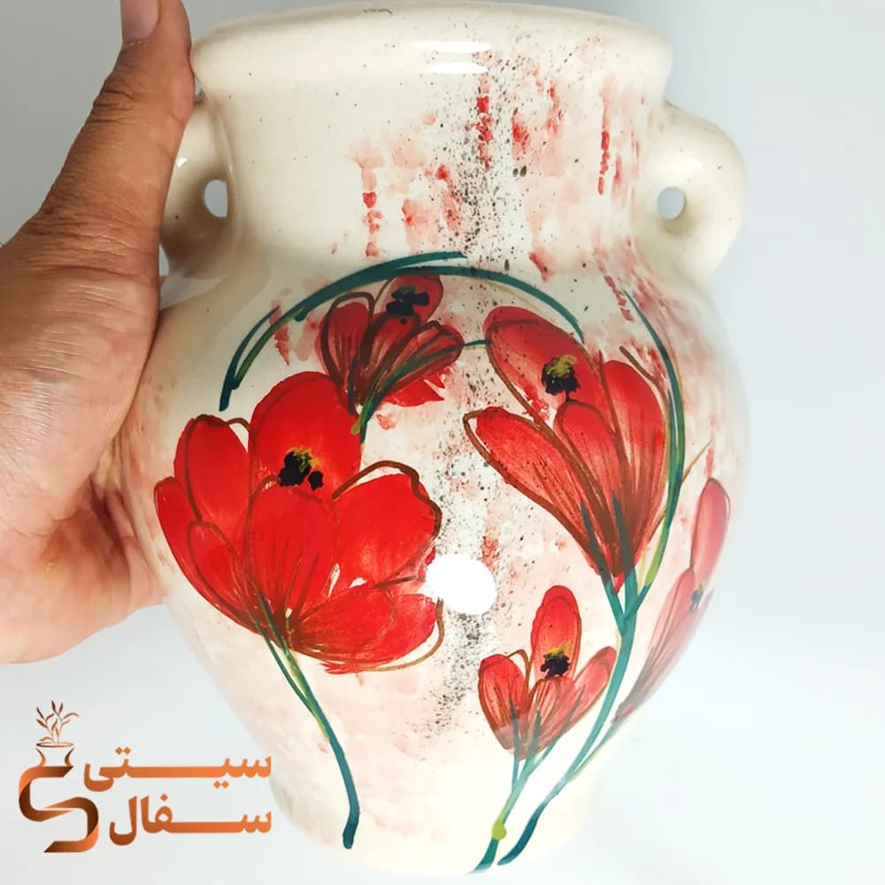 گلدان دیوارکوب کوزه‌ای قرمز سرامیکی مدل نگار (ارتفاع ۲۱ سانتی‌متر) — تصویر ۲