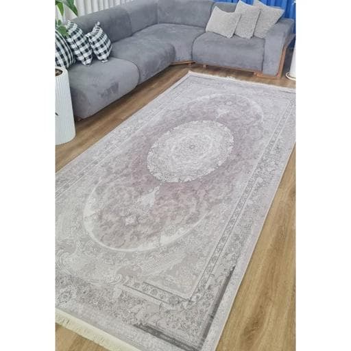 فرشینه | فرش چاپی برند حسن نیا مخمل طرح طوسی وینتیج لوکسینو U56 (پس کرایه) — تصویر ۲