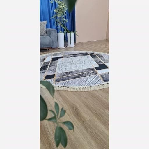 فرشینه | فرش چاپی برند حسن نیا چاپی گرد هازان ترک طوسی مدرن C04 (پس کرایه) — تصویر ۸