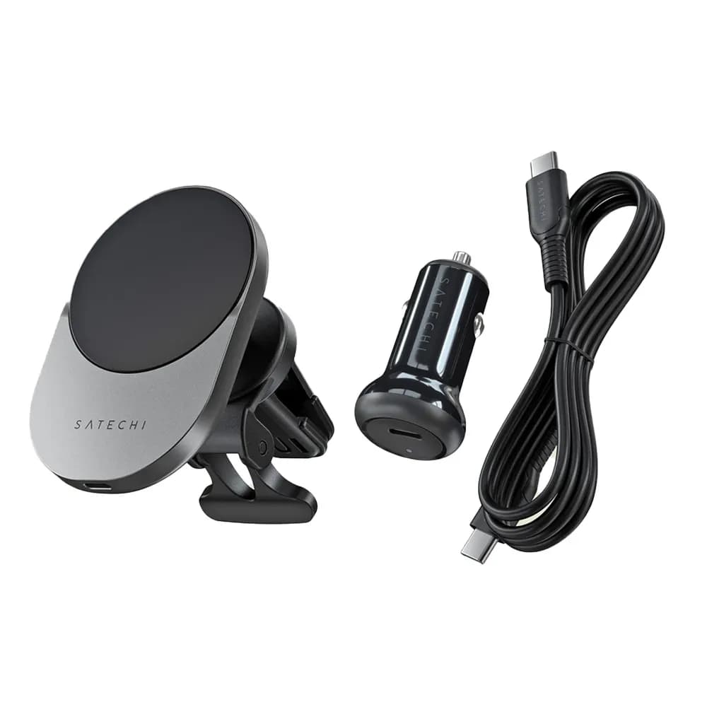هولدر و شارژر مگ سیف ۲۵ وات همراه با فندکی ساتچی مدل Satechi Qi2 Wireless Car Charger