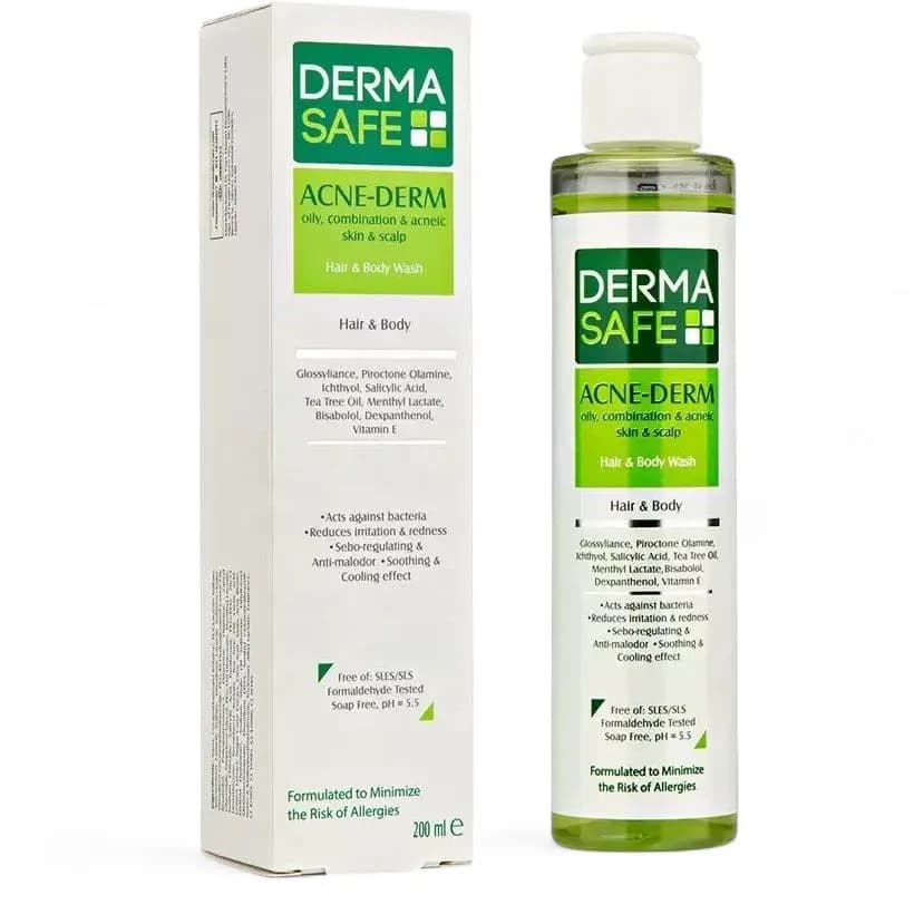 شامپو بدن و سر درماسیف (DermaSafe) مخصوص پوست چرب، کنترل کننده چربی حجم 400 میلی‌لیتر