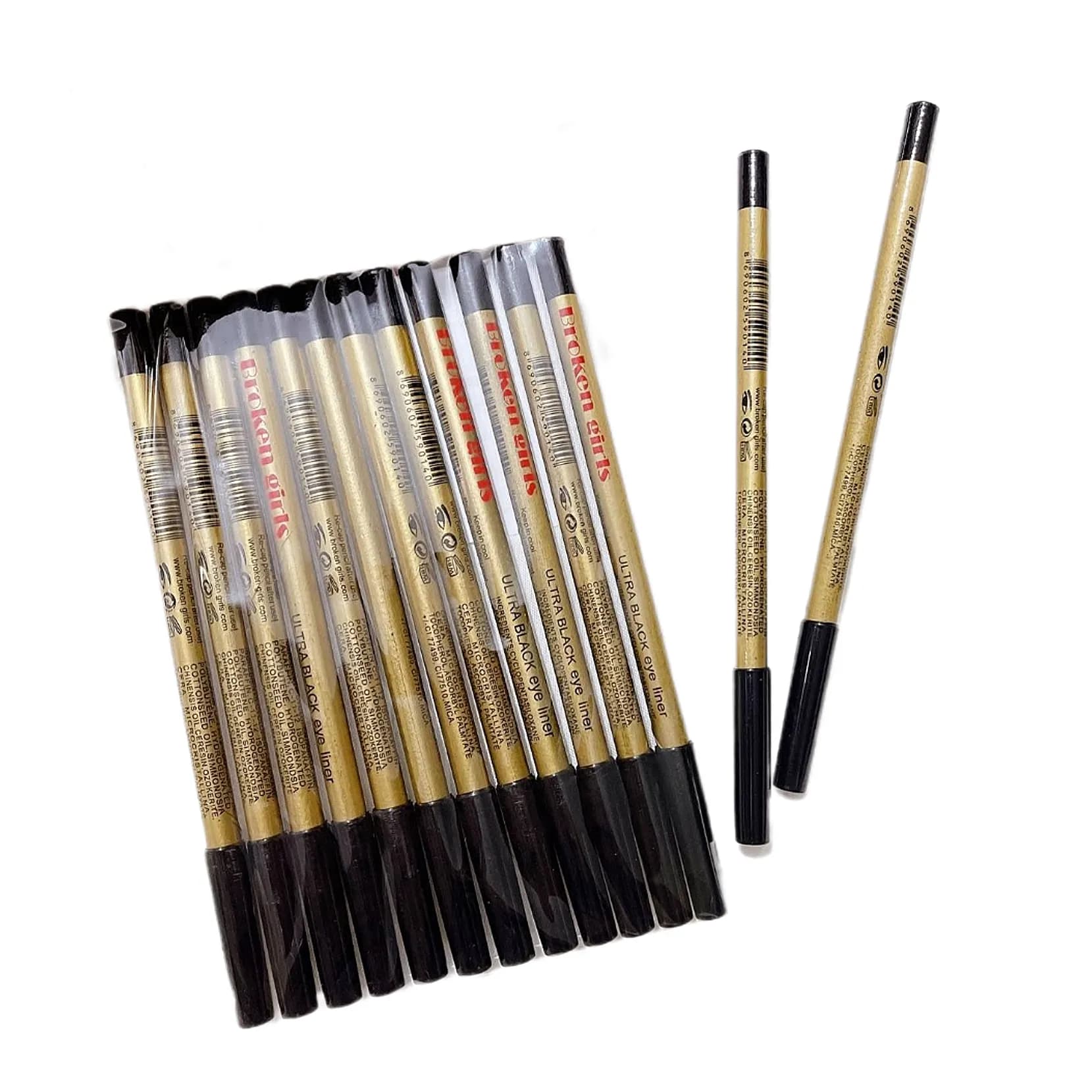 مداد چشم بروکن گرلز بسته 12 عددی بسیار مشکی و نرم و روان بدون ریزش Broken Girls eyeliner