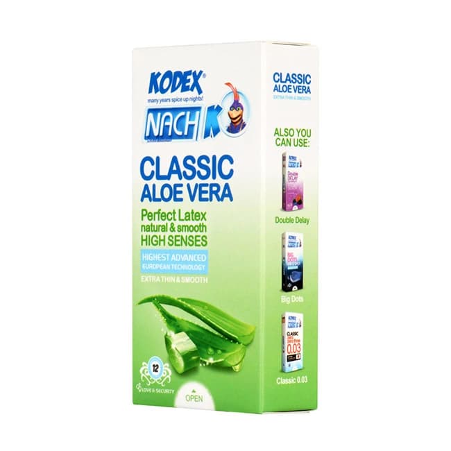 کاندوم کدکس مدل Classic Aloe Vera (کلاسیک آلوئه‌ورا – ساده و روان) بسته ۱۲ عددی