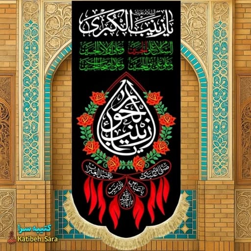 کتیبه مخمل آویز شهادت حضرت زینب کبری(س) بهمراه چهار سلام