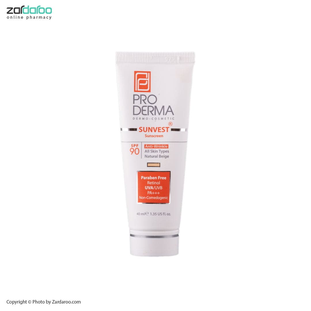 کرم ضد آفتاب ضد چروک و آبرسان انواع پوست SPF90 پرودرما Pro Derma — تصویر ۲