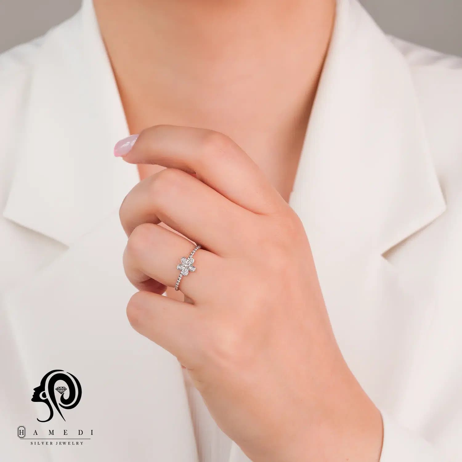 انگشتر گل نقره زنانه اسپرت مدل RI B208 — تصویر ۲