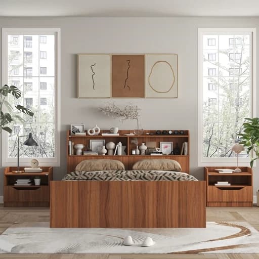 سرویس تخت خواب دو نفره ملامینه مدل FH996 سایز 160×200 سانتی متر به همراه دو عدد پاتختی مبلمان فرنا مدل 1141785