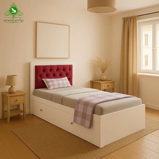 تخت خواب یک و نیم نفره مدل البرز عرض 120 با کشو بدون تشک مبلمان فرنا مدل 1141767