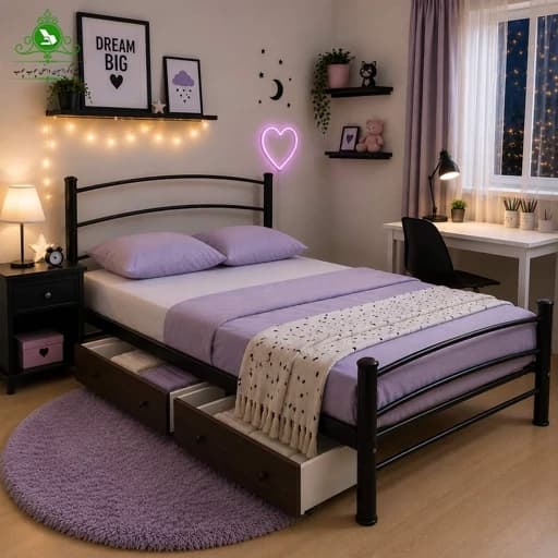 تخت خواب یک و نیم نفره شادی عرض 120 با کشو بدون تشک مبلمان فرنا مدل 1141766