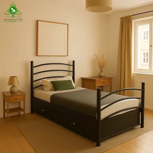 تخت خواب یک و نیم نفره مدل میله ای عرض 120 با کشو بدون تشک مبلمان فرنا مدل 1141764