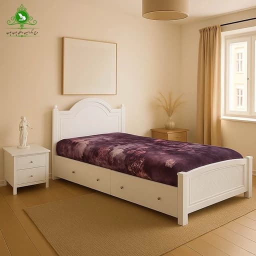تخت خواب یک و نیم نفره MDF وکیوم مدل روژان عرض 120 با کشو بدون تشک مبلمان فرنا مدل 1141760