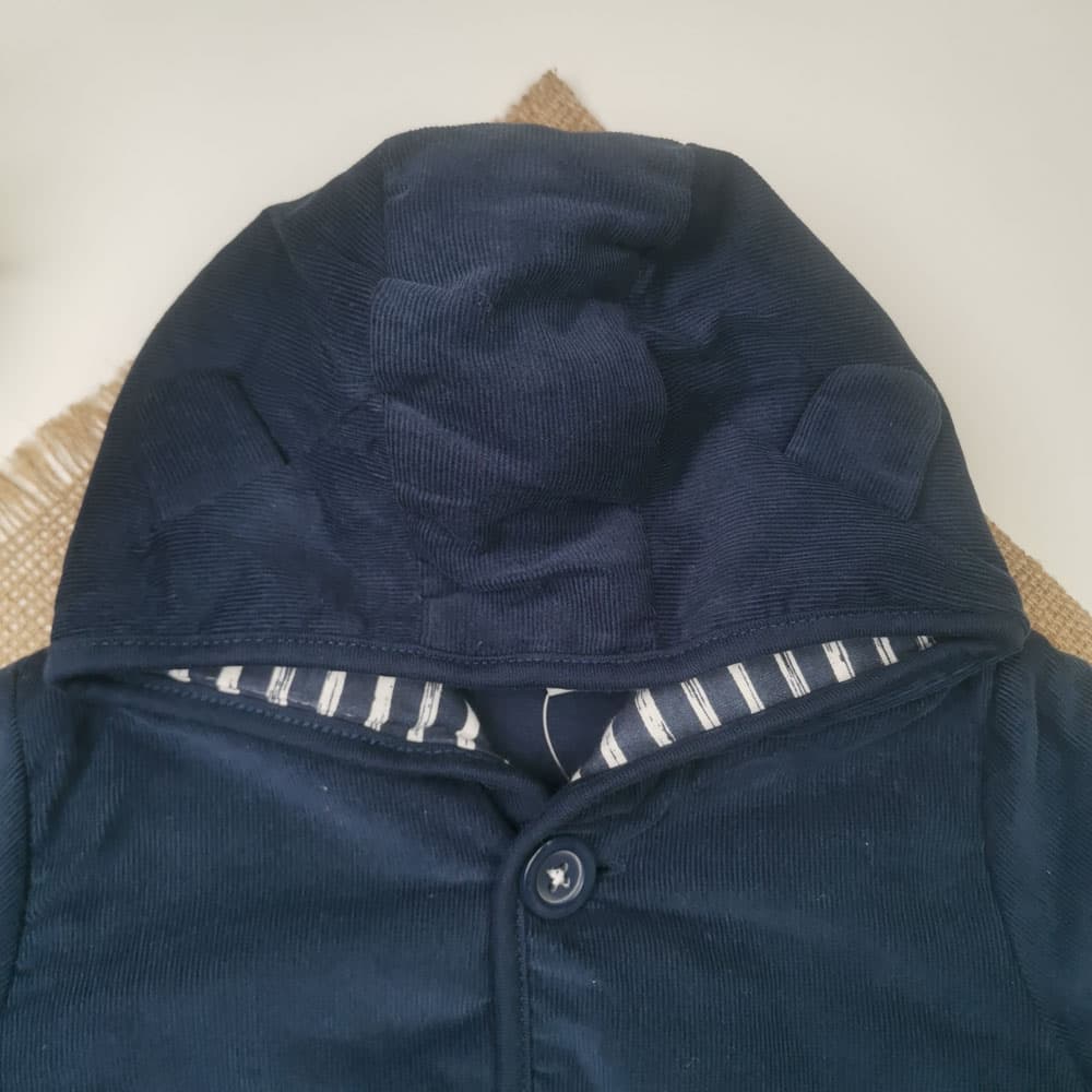 سویشرت مخمل کبریتی نوزادی آستین بلند برند لوپیلو کلاه دار و گوش دار سرمه ای رنگ — تصویر ۲