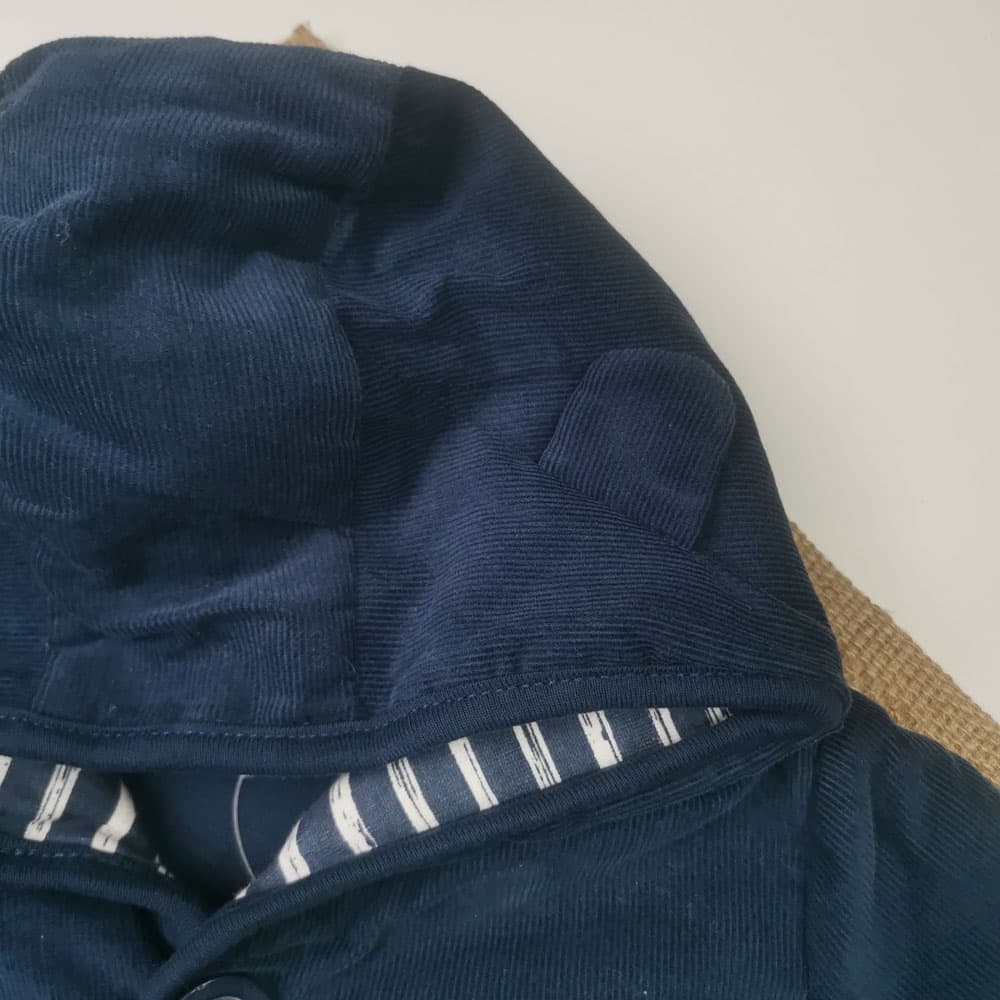 سویشرت مخمل کبریتی نوزادی آستین بلند برند لوپیلو کلاه دار و گوش دار سرمه ای رنگ — تصویر ۳