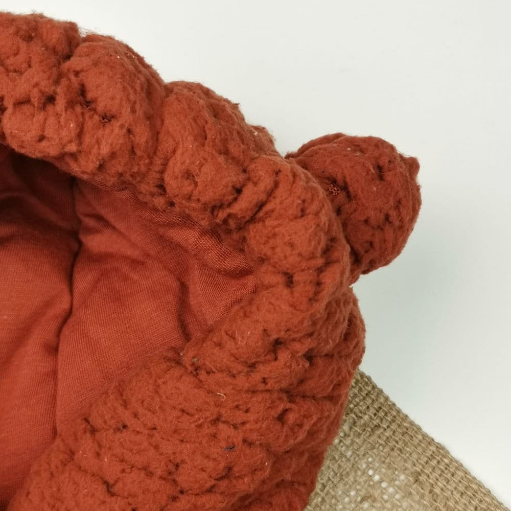 کاپشن نوزادی آستین بلند طرح تدی آستر دار و دستکش دار آجری رنگ – 1 تا 2 ماه — تصویر ۳