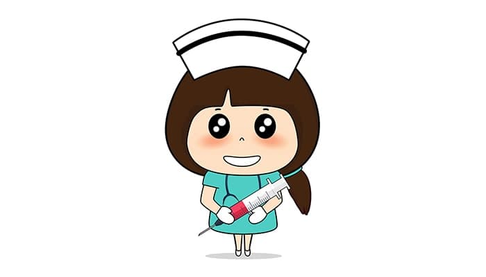 وکتور کاراکتر کارتونی پرستار با لبخند و آمپول