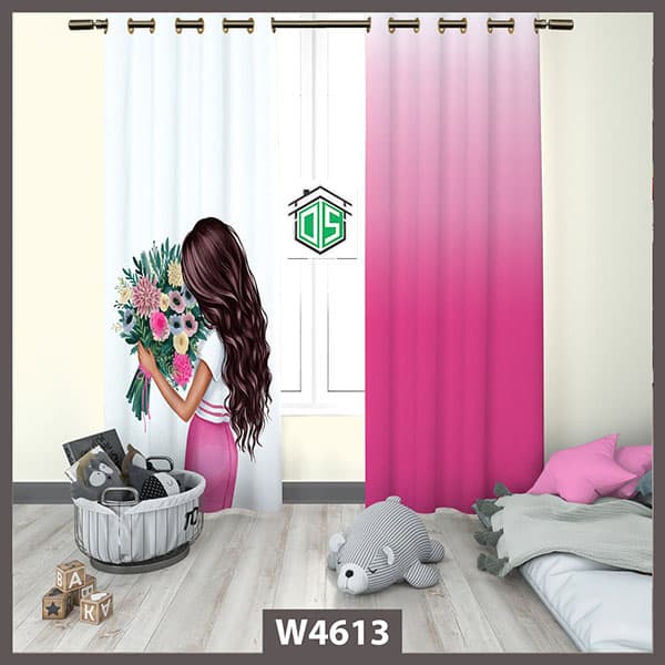پرده چاپی طرح دختر و گل کد W4613