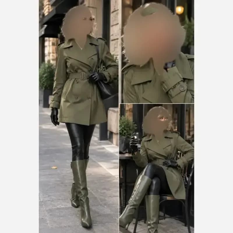 پالتو بارانی یقه انگلیسی استر کشی فری سایز زنانه Santana جنس عالی — تصویر ۳