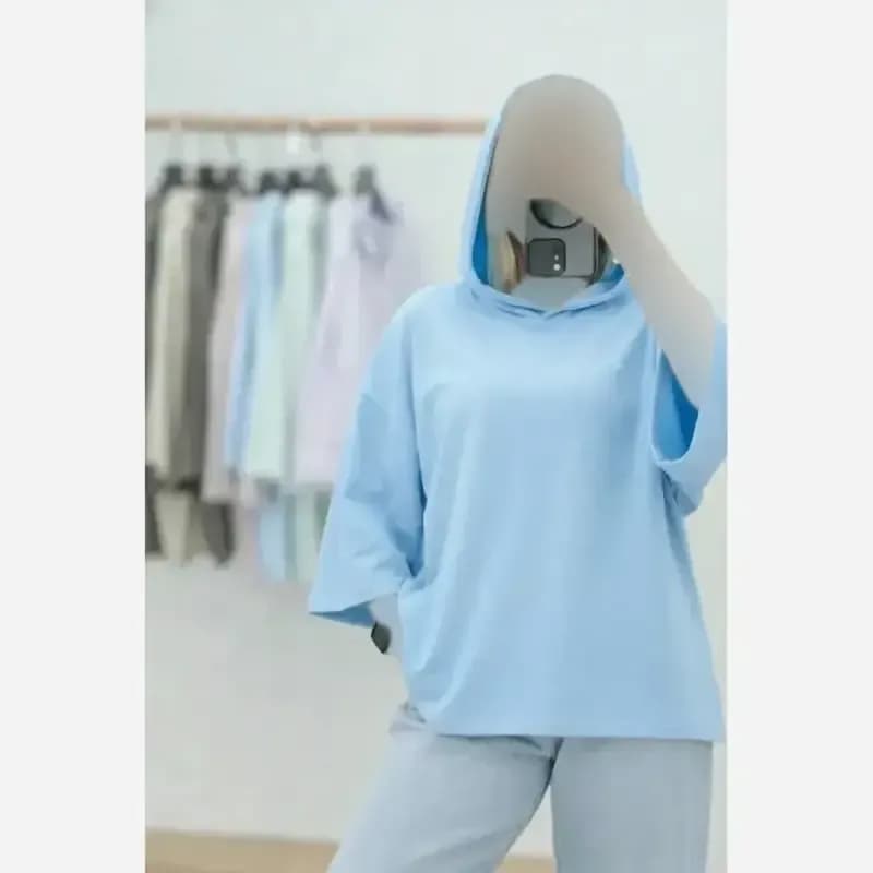 تیشرت کلاهدار زنانه پنبه سوپر فری سایز — تصویر ۱۱