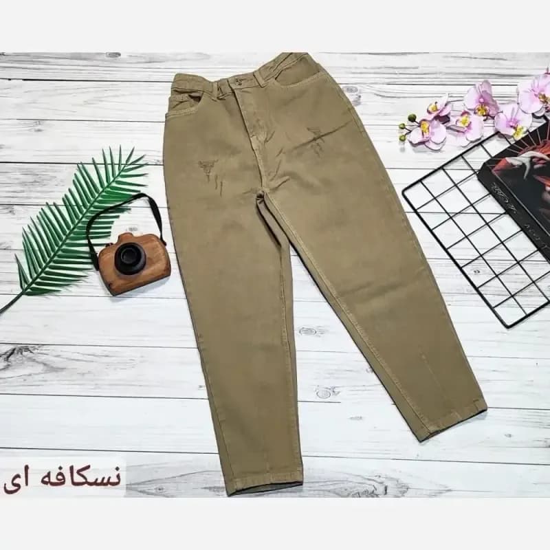 شلوار جین مام فیت زنانه پشت کمر کش رنگی سایز 36 تا 46 — تصویر ۸