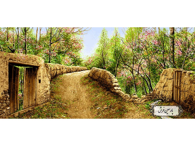 نخ و نقشه تابلو فرش کوچه باغ روستایی – کد NV724
