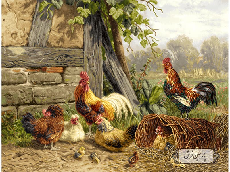 نخ و نقشه تابلوفرش طرح مرغ و خروس – کد NH3512