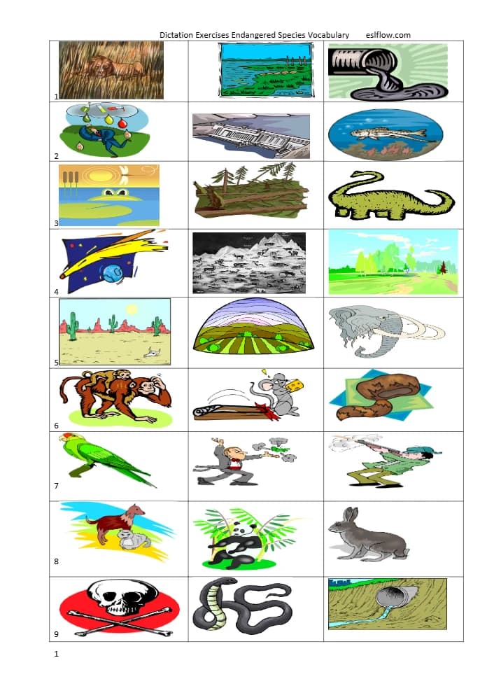 کتاب Endangered Species Vocabulary: Dictation Exercises (تمرین‌های دیکته واژگان گونه‌های در معرض خطر) نسخه انگلیسی PDF