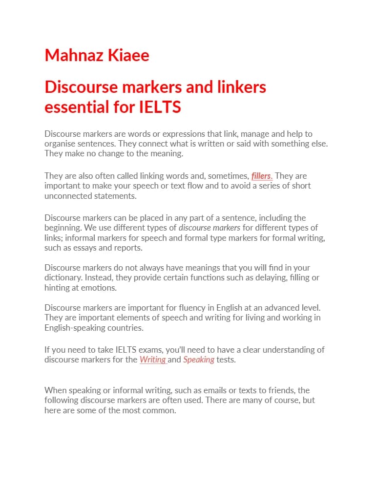 کتاب Discourse Markers and Linkers Essential for IELTS (کلمات ربط و نشانگرهای گفتمانی ضروری برای آیلتس) نسخه انگلیسی PDF