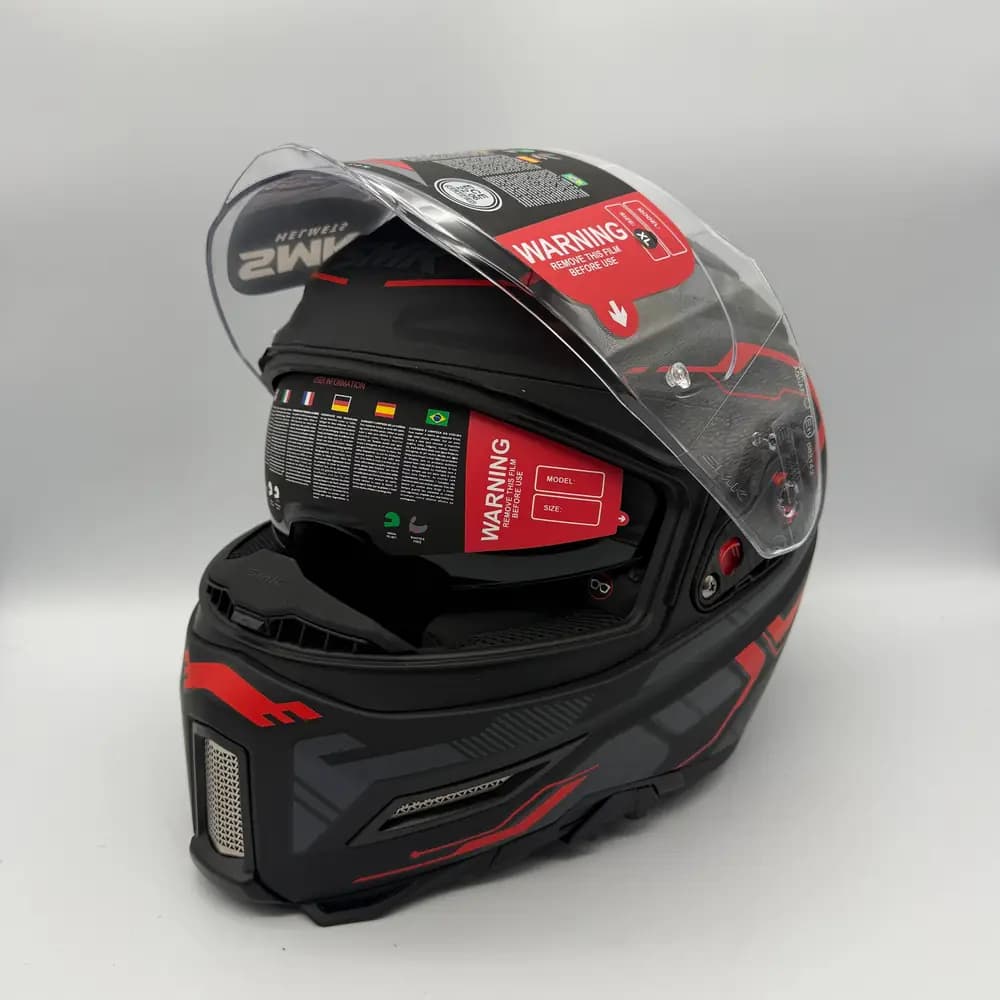 کلاه کاسکت فک ثابت SMK Agnar Tektron MA263 مشکی طوسی قرمز — تصویر ۴