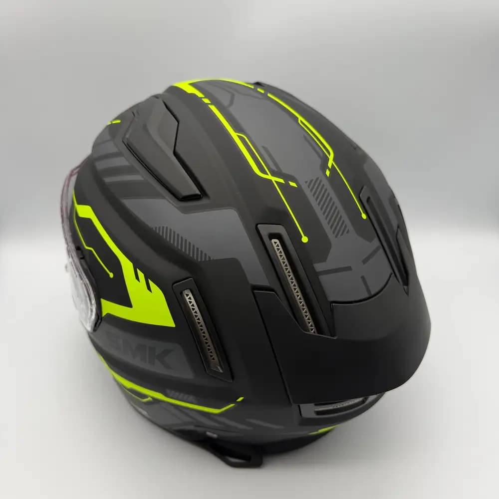 کلاه کاسکت فک ثابت SMK Agnar Tektron MA264 مشکی طوسی زرد فسفری — تصویر ۴