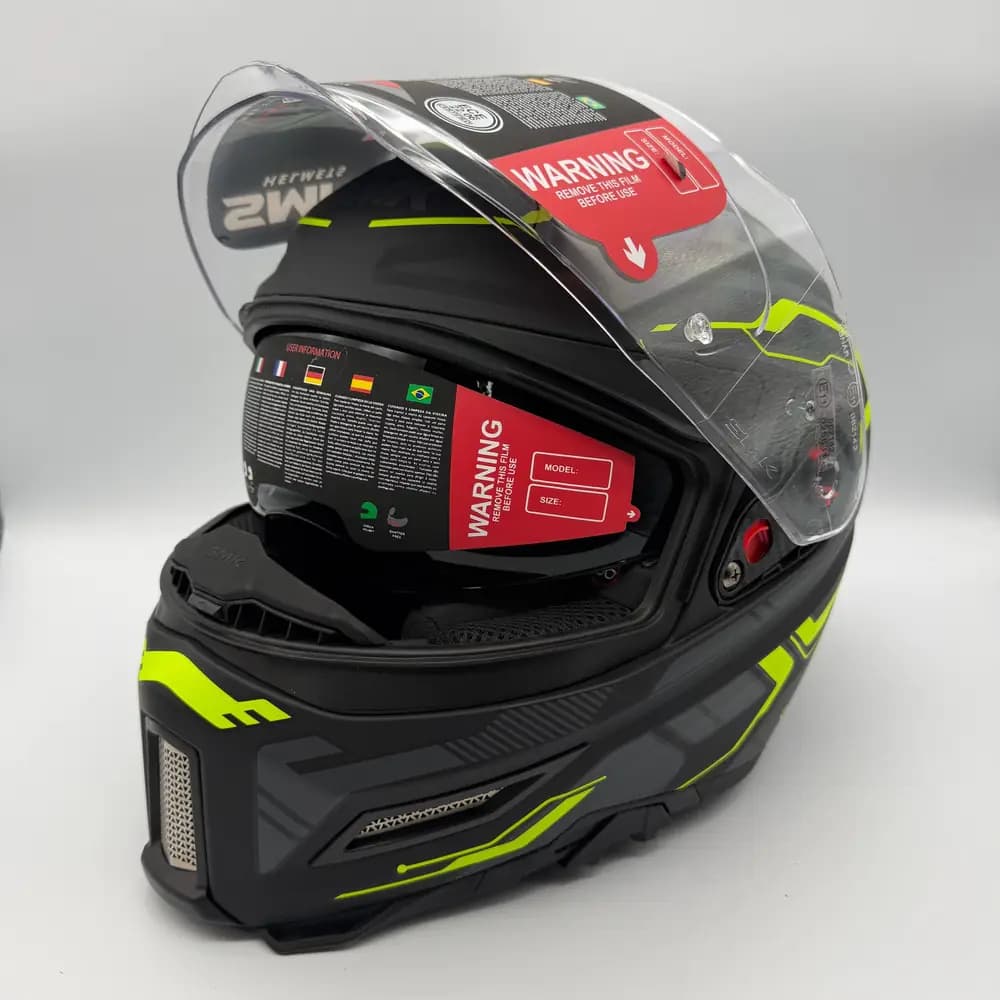 کلاه کاسکت فک ثابت SMK Agnar Tektron MA264 مشکی طوسی زرد فسفری — تصویر ۳