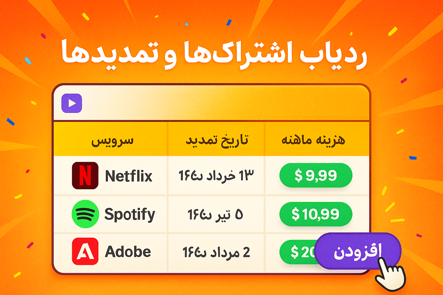 فایل اکسل با موضوع ردیاب اشتراکها و تمدیدها