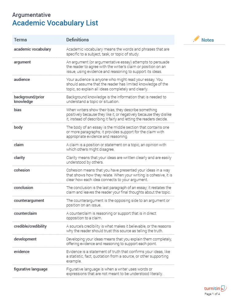 کتاب Academic Vocabulary List for Argumentative Writing (فهرست واژگان آکادمیک برای رایتینگ استدلالی) نسخه انگلیسی PDF