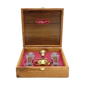زعفران سرگل کادویی سوقات - 2 مثقال هاون و قوری مجموعه 4 عددی