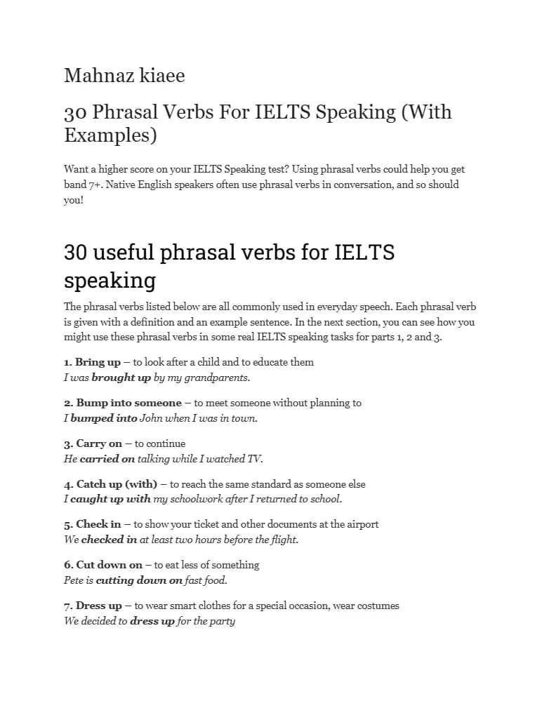 کتاب 30 Phrasal Verbs for IELTS Speaking (۳۰ فعل عبارتی برای اسپیکینگ آیلتس) نسخه انگلیسی PDF