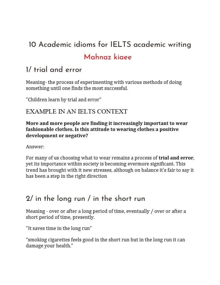 کتاب 10 Academic Idioms for IELTS Academic Writing (۱۰ اصطلاح آکادمیک برای رایتینگ آکادمیک آیلتس) نسخه انگلیسی PDF