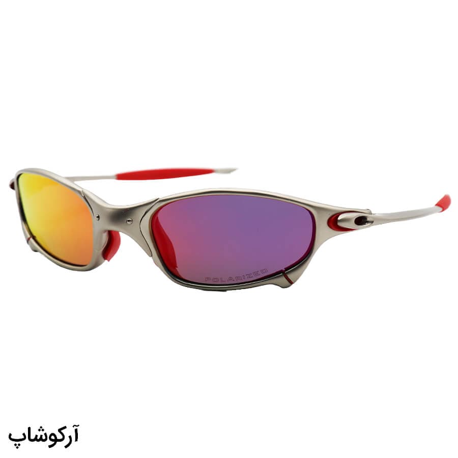 عینک آفتابی پلاریزه Oakley با فریم بیضی، رنگ طلایی، لنز آینه ای به همراه پک اصلی مدل 04-114A