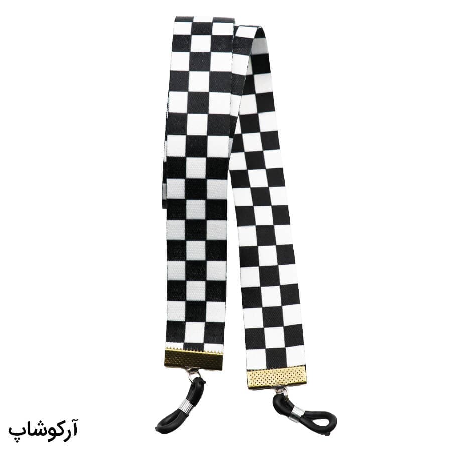 بند عینک نواری با طرح شطرنجی، رنگ مشکی و سفید و از جنس پارچه‌ای مدل 992749