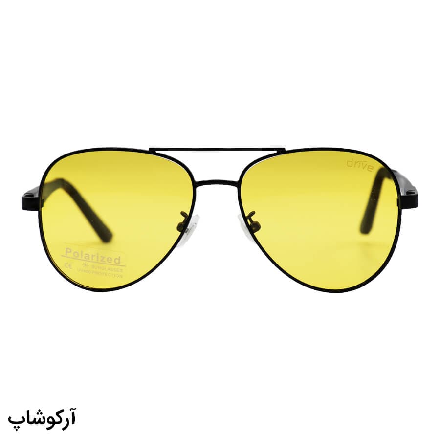 عینک دید در شب برند DRIVE با فریم خلبانی، مشکی رنگ، دسته فنری و لنز زرد رنگ و پلاریزه مدل PD1807 — تصویر ۲