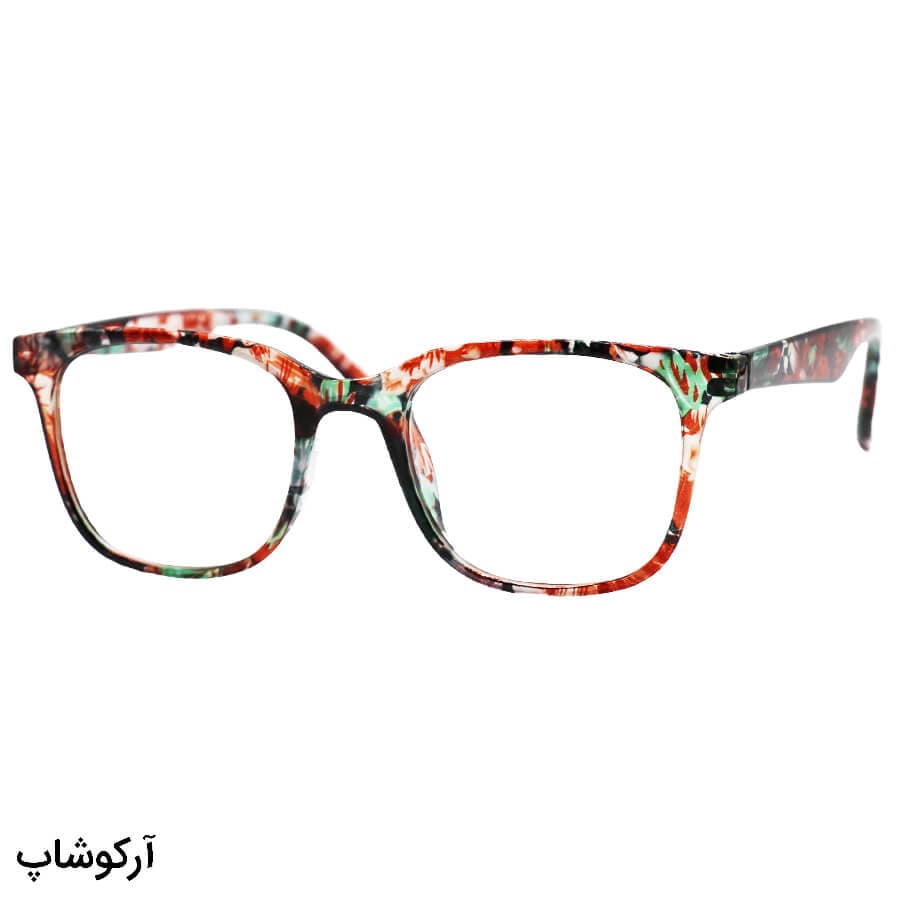 عینک مطالعه نزدیک بین نمره +3.00 با فریم چند رنگ، مربعی شکل و دسته فنردار مدل 23-33