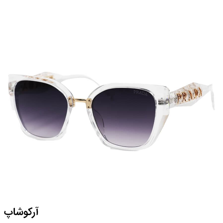 عینک آفتابی زنانه PRADA با فریم پروانه ای، بی رنگ، شفاف و لنز دودی هایلایت مدل 2837