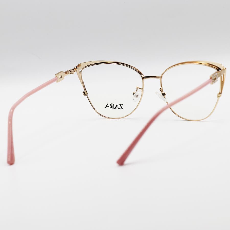 عینک طبی زنانه ZARA با فریم چشم گربه ای، طلایی و صورتی و دسته فنردار مدل G95-129 — تصویر ۳